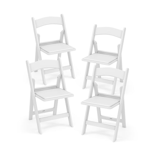 4 Pack Resin Folding Chairs, Padded Seat, White