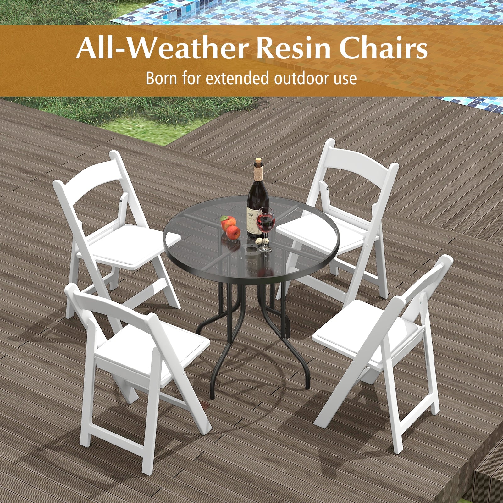 4 Pack Resin Folding Chairs with Padded Seat, White Dining Chairs at Gallery Canada