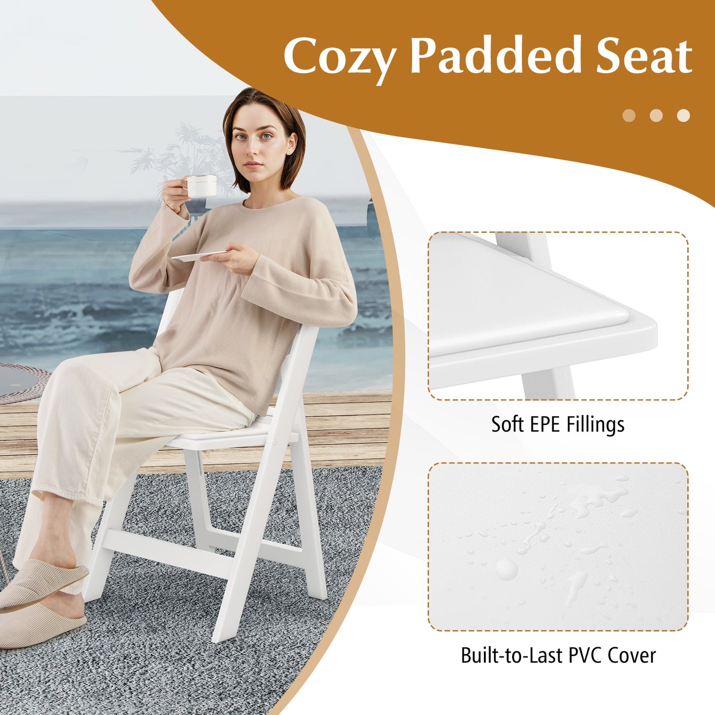 4 Pack Resin Folding Chairs with Padded Seat, White Dining Chairs at Gallery Canada