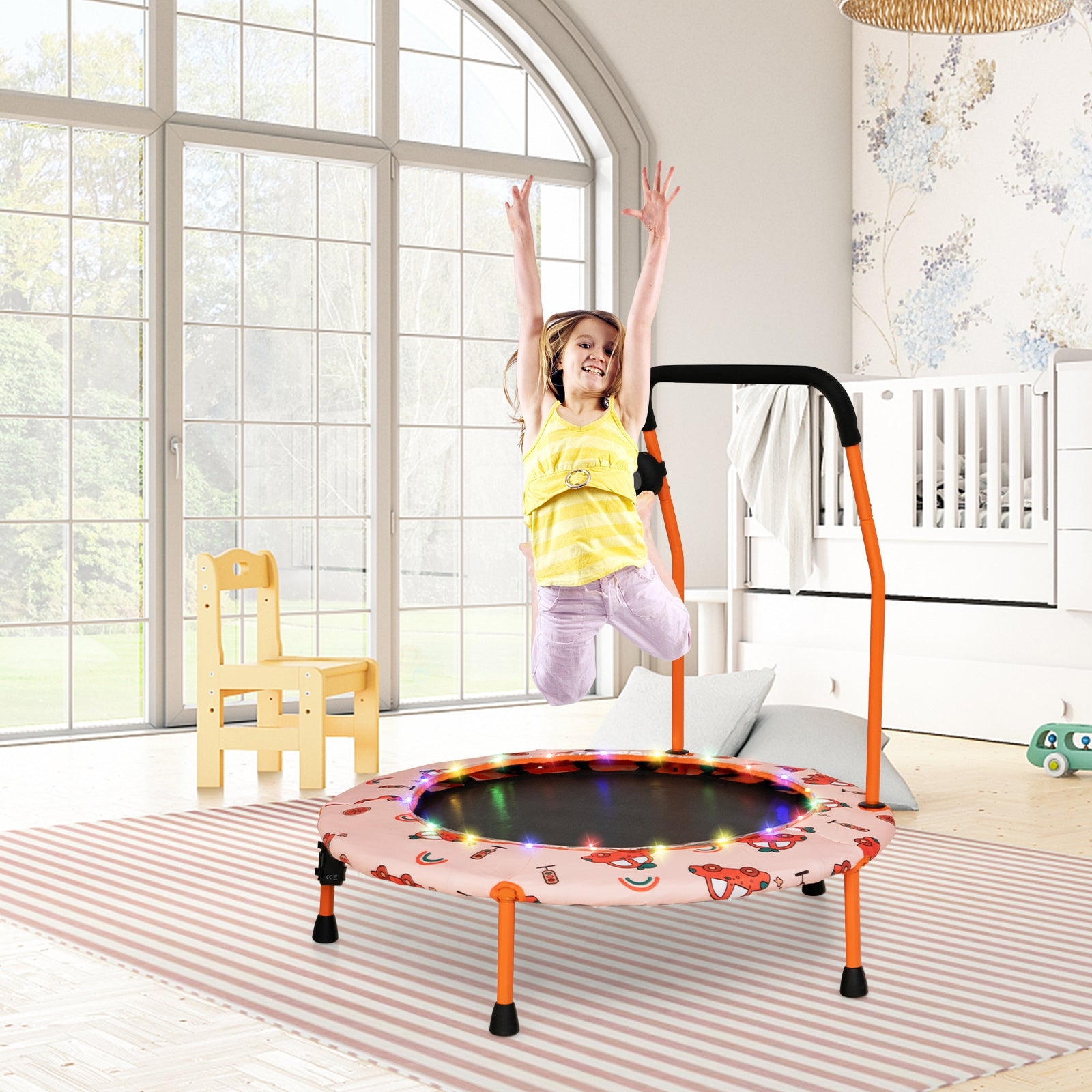 36 Inch Mini Trampoline with Colorful LED Lights and Bluetooth Speaker, Orange Trampolines at Gallery Canada