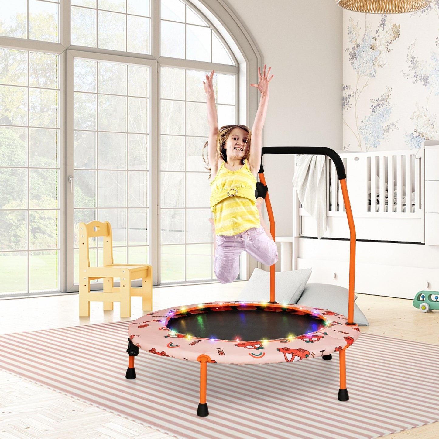 36 Inch Mini Trampoline with Colorful LED Lights and Bluetooth Speaker, Orange