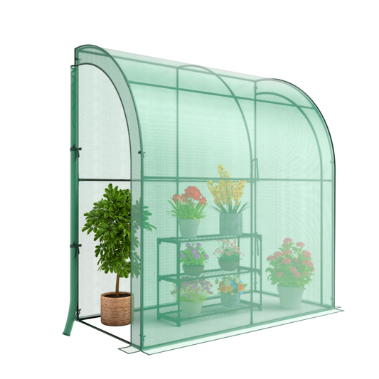 7 x 3.5 x 7 Feet Lean-to Greenhouse with Flower Rack, Green