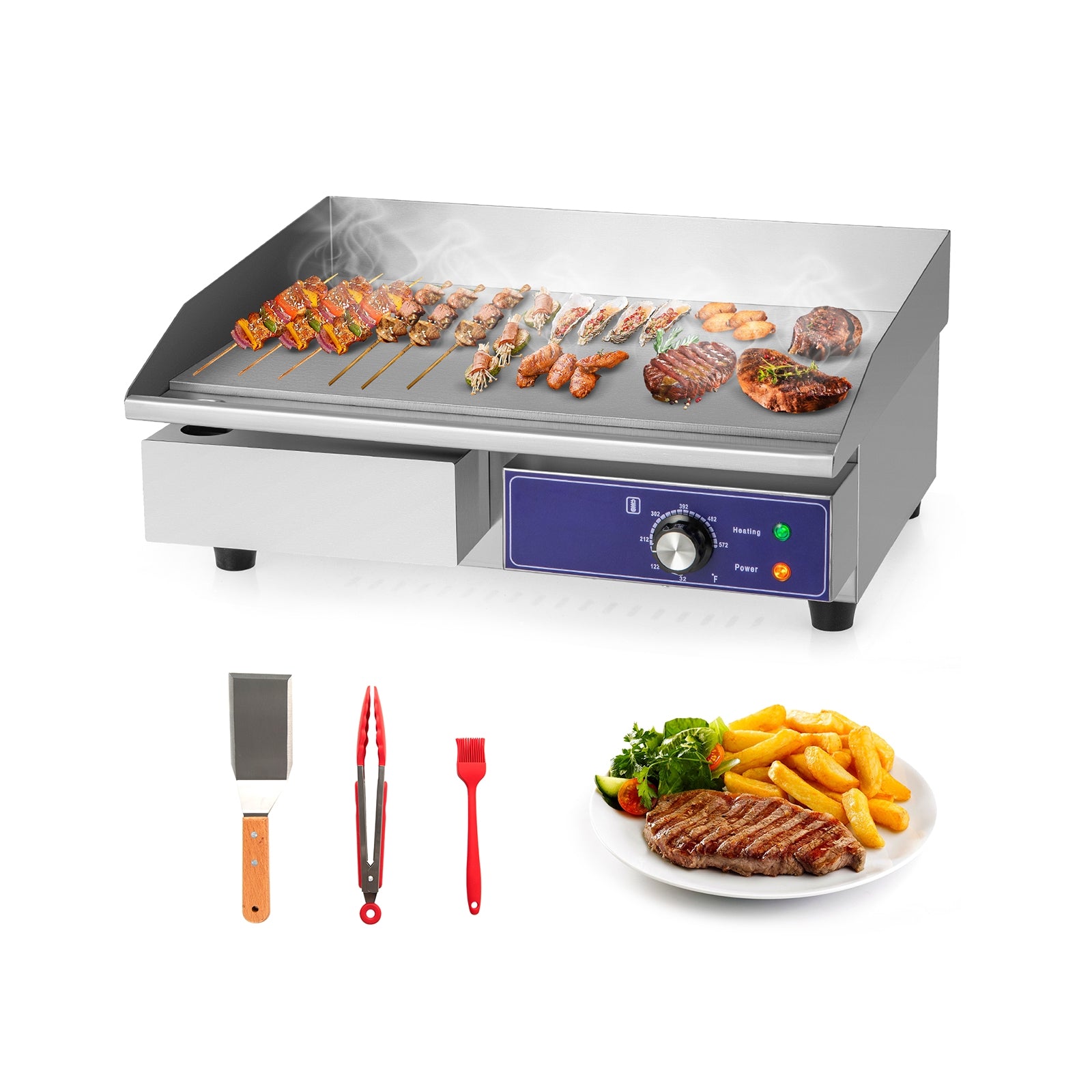 22 Inch Countertop Electric Griddle 2000W 110V Commercial Stainless Steel Grill, Silver Food Warmers & Burners at Gallery Canada