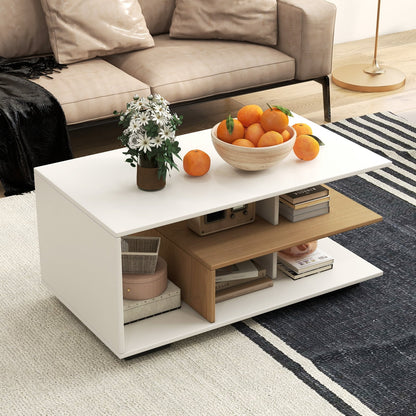 Rectangular Coffee Table, L-Shaped Middle Shelf, White Coffee Tables at Gallery Canada