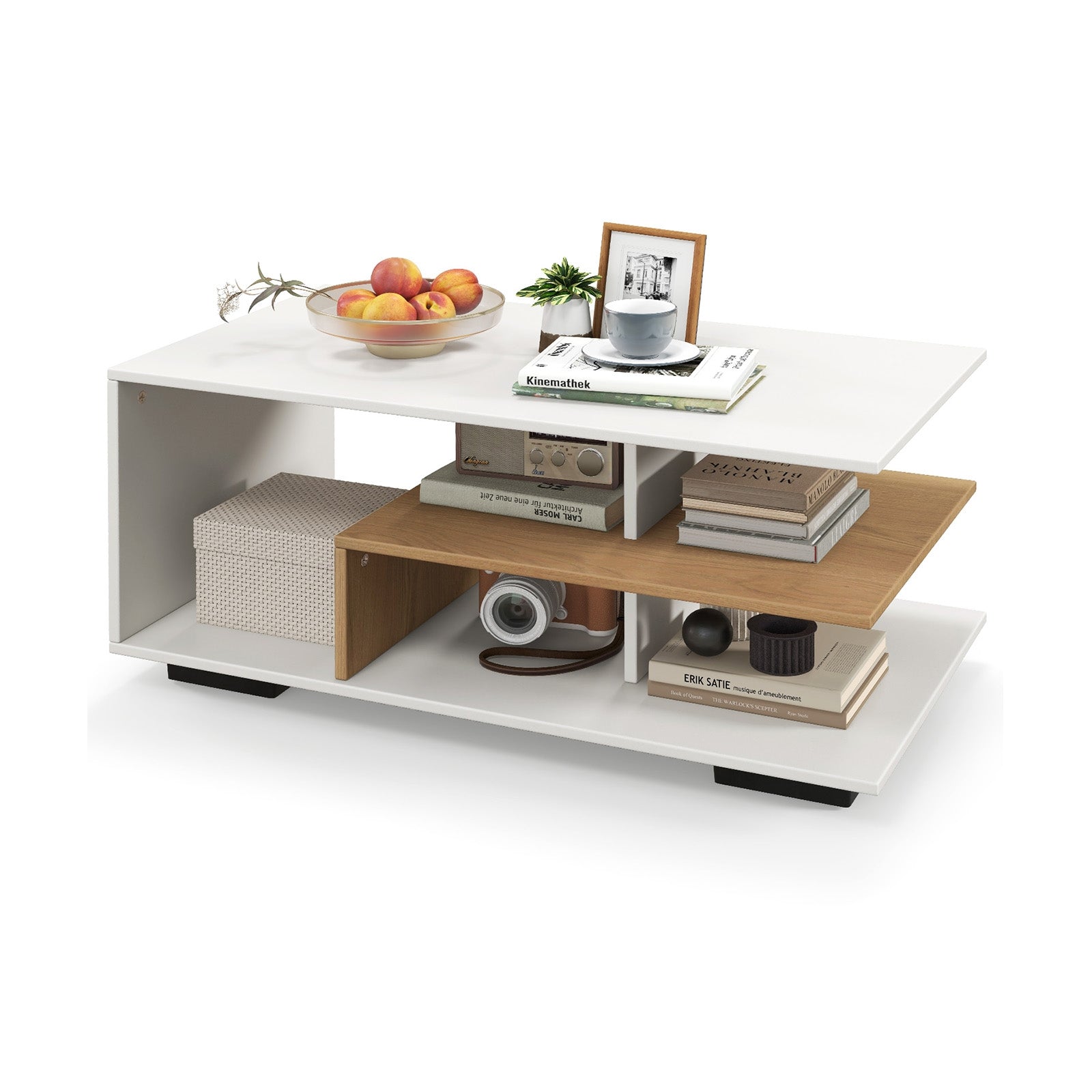 Rectangular Coffee Table, L-Shaped Middle Shelf, White Coffee Tables at Gallery Canada
