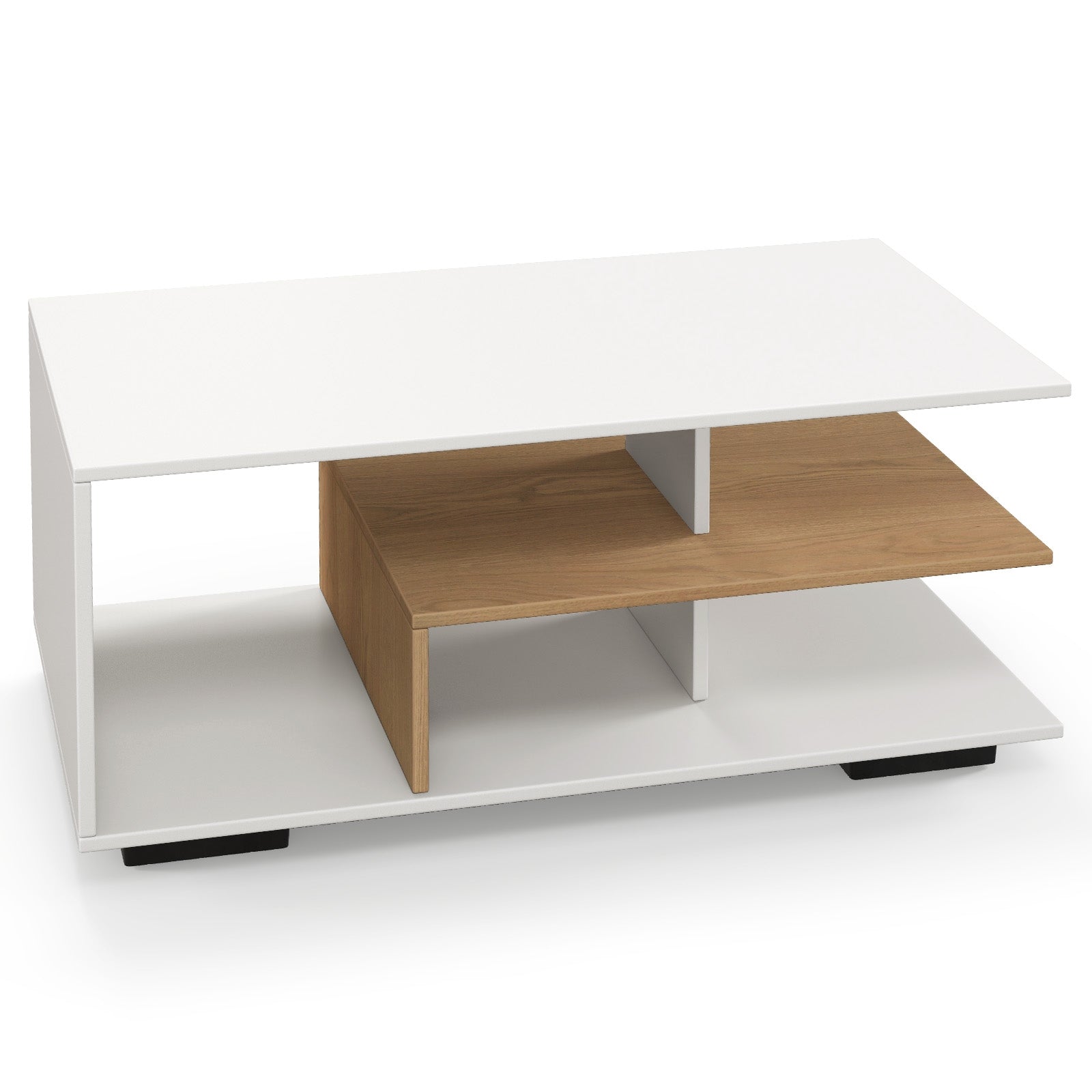 Rectangular Coffee Table, L-Shaped Middle Shelf, White Coffee Tables at Gallery Canada