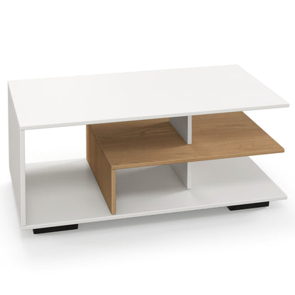 Rectangular Coffee Table, L-Shaped Middle Shelf, White Coffee Tables at Gallery Canada