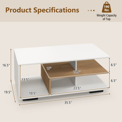 Rectangular Coffee Table, L-Shaped Middle Shelf, White Coffee Tables at Gallery Canada