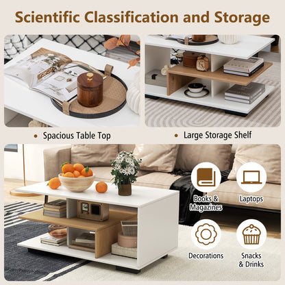 Rectangular Coffee Table, L-Shaped Middle Shelf, White Coffee Tables at Gallery Canada