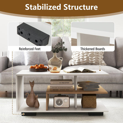 Rectangular Coffee Table, L-Shaped Middle Shelf, White Coffee Tables at Gallery Canada