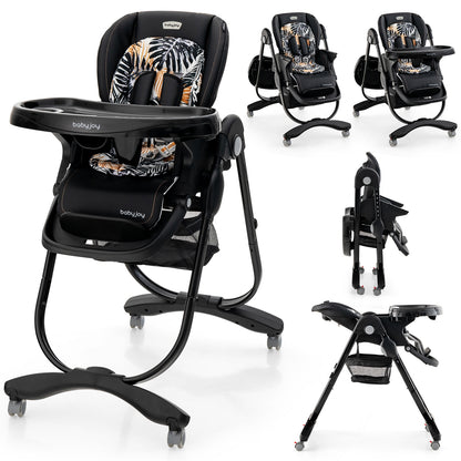 Chaise haute pliante pour bébé avec roues roulantes, hauteur réglable, noir