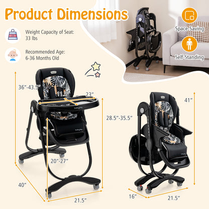 Multifunctional Folding Baby High Chair with Rolling Wheels and Adjustable Height, Black High Chairs at Gallery Canada