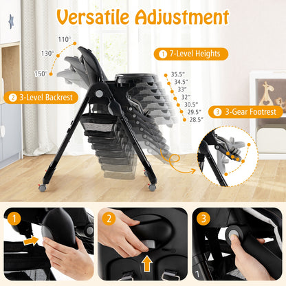 Multifunctional Folding Baby High Chair with Rolling Wheels and Adjustable Height, Black High Chairs at Gallery Canada