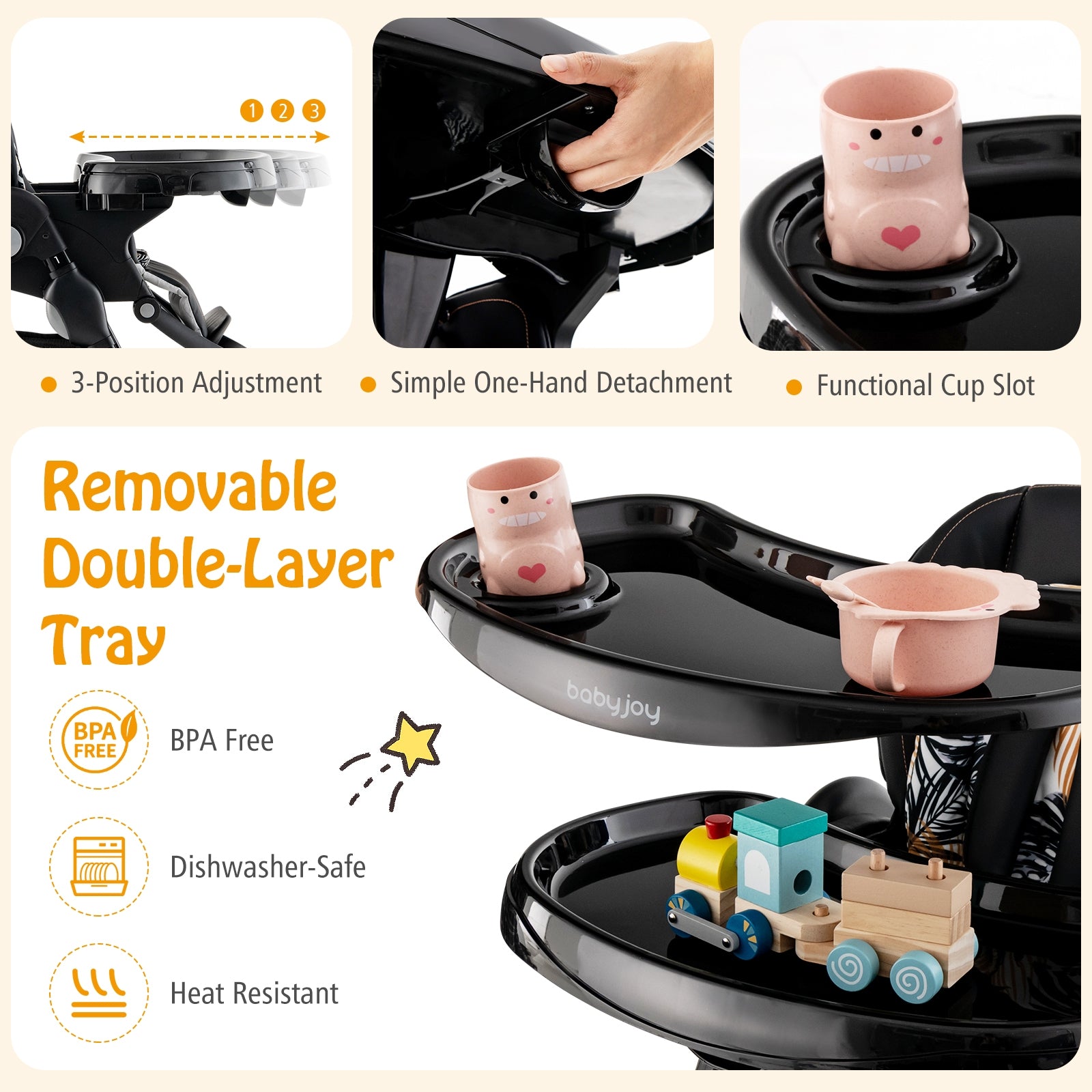 Multifunctional Folding Baby High Chair with Rolling Wheels and Adjustable Height, Black High Chairs at Gallery Canada