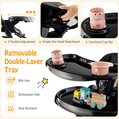 Multifunctional Folding Baby High Chair with Rolling Wheels and Adjustable Height, Black High Chairs at Gallery Canada