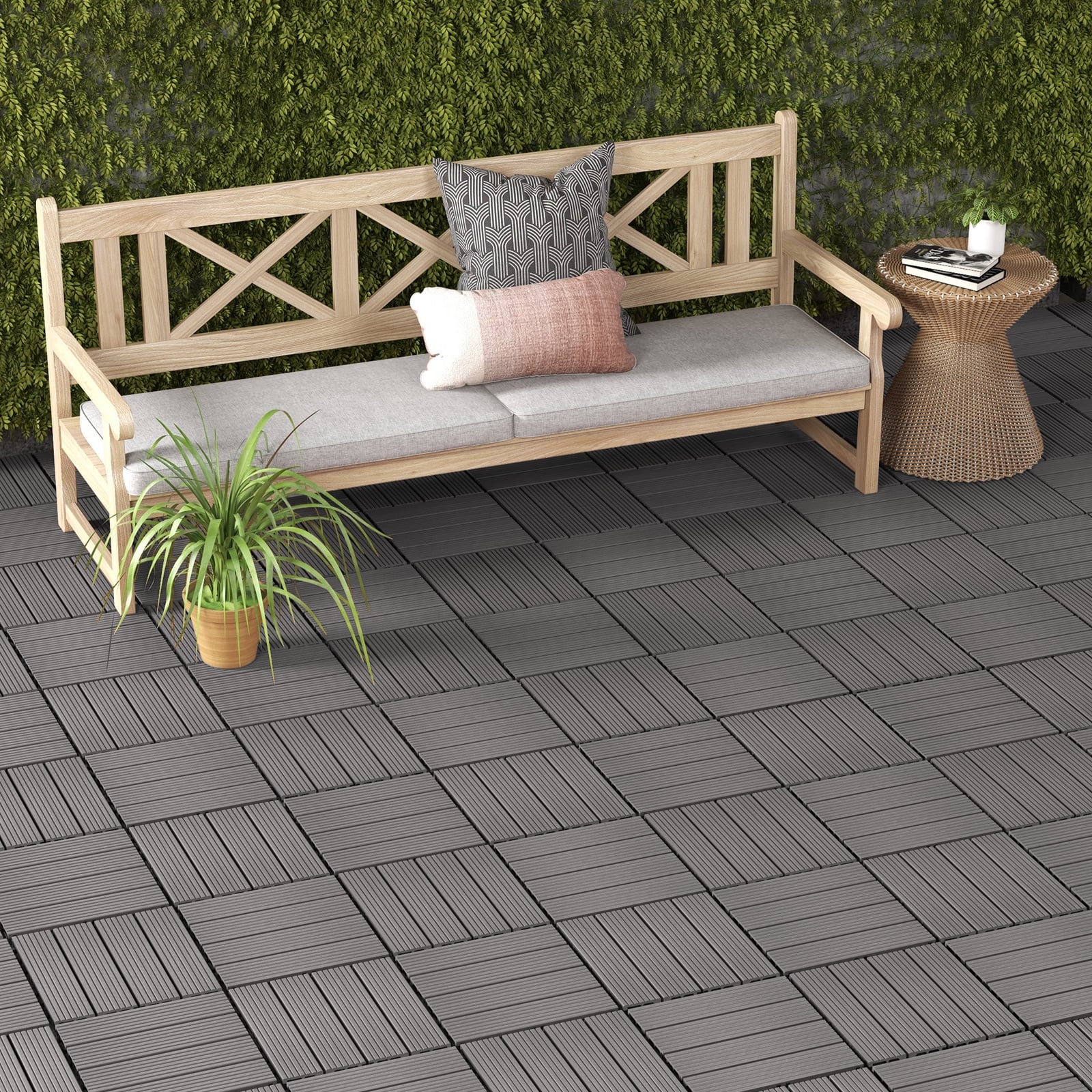 12 x 12 Inch 18 Piece Interlocking Deck Tiles, Gray Decorative Fencing & Flooring at Gallery Canada