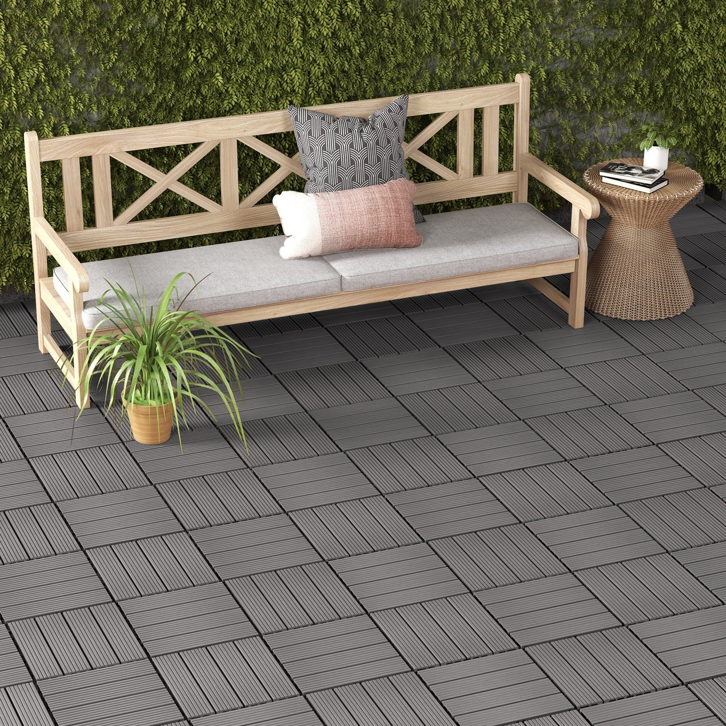 12 x 12 Inch 18 Piece Interlocking Deck Tiles, Gray Decorative Fencing & Flooring at Gallery Canada