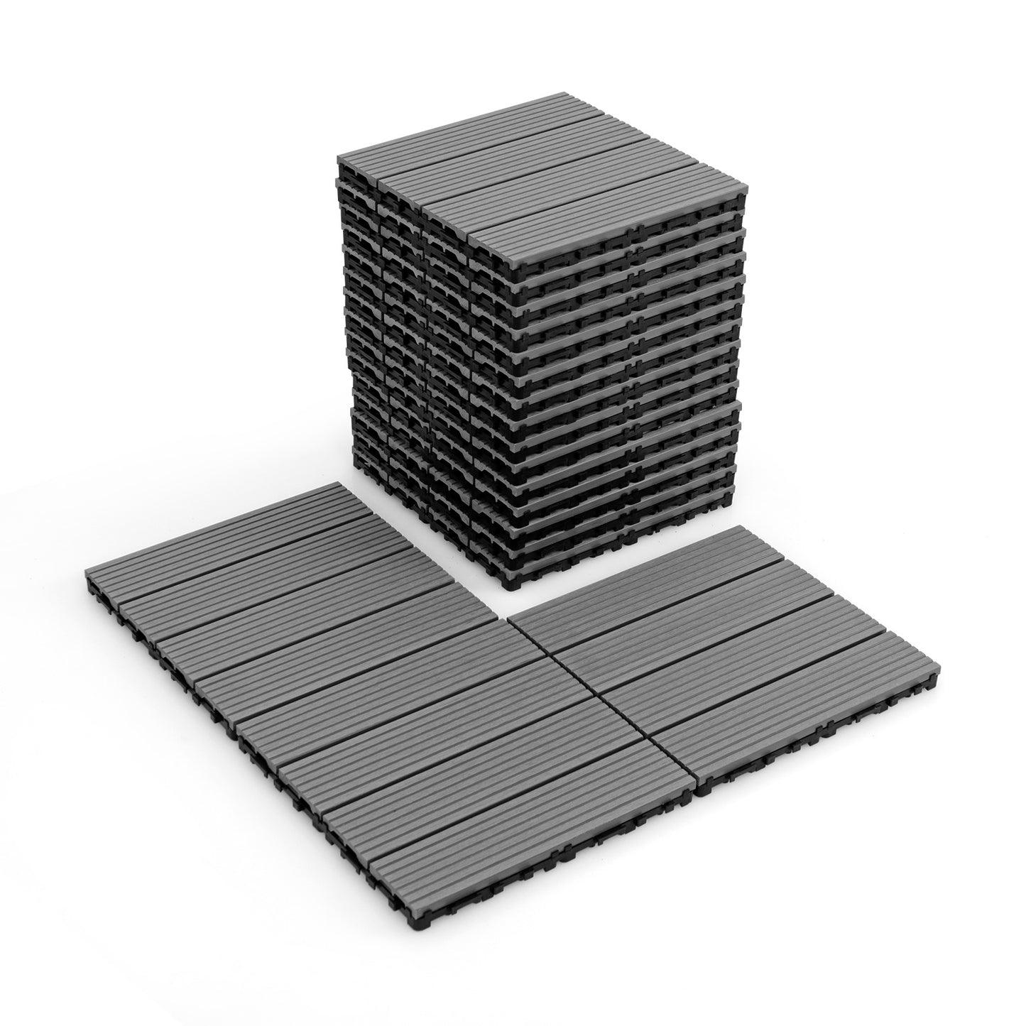 12 x 12 Inch 18 Piece Interlocking Deck Tiles, Gray Decorative Fencing & Flooring at Gallery Canada