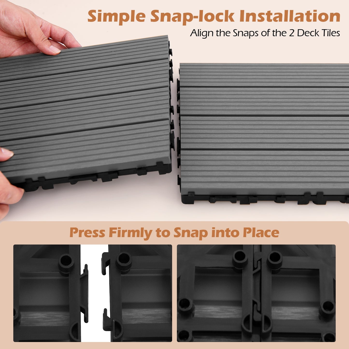 12 x 12 Inch 18 Piece All Weather Interlocking Deck Tiles for Splicing Area, Gray Decorative Fencing & Flooring at Gallery Canada