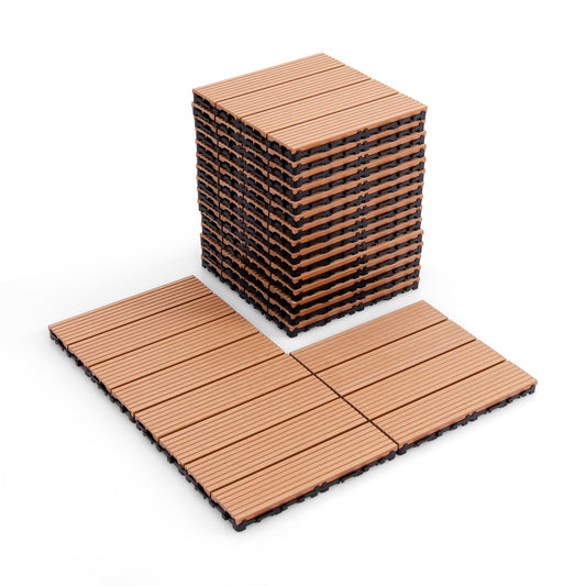 12 x 12 Inch 18 Piece All Weather Interlocking Deck Tiles for Splicing Area, Brown Decorative Fencing & Flooring Brown at Gallery Canada
