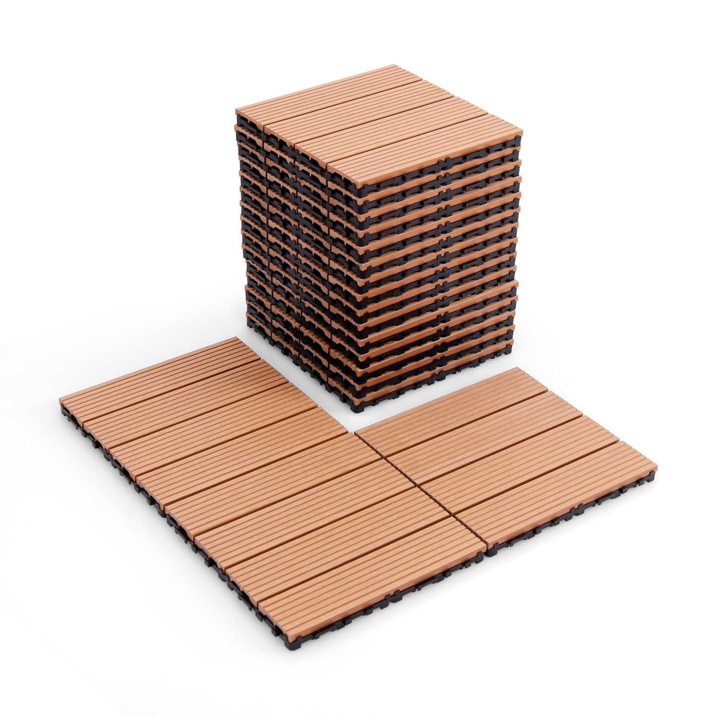 12 x 12 Inch Interlocking Deck Tiles, 18 Piece, Brown Decorative Fencing & Flooring at Gallery Canada