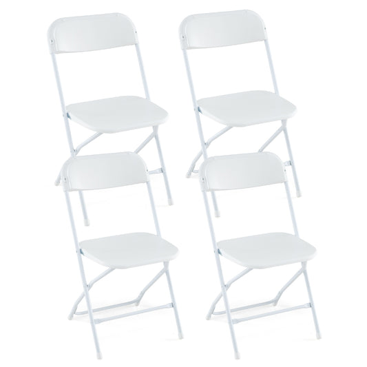 4 Pack Metal Folding Chairs with Plastic Seat and Back, White Dining Chairs White at Gallery Canada