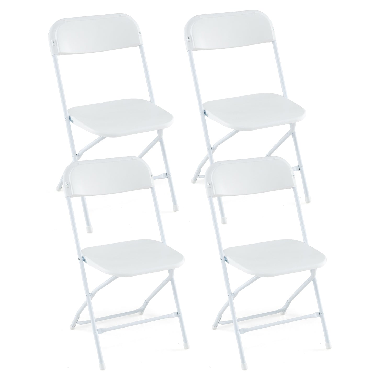 4 chaises pliantes en métal, siège et dossier en plastique, blanc