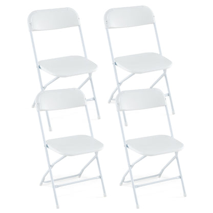 4 chaises pliantes en métal, siège et dossier en plastique, blanc