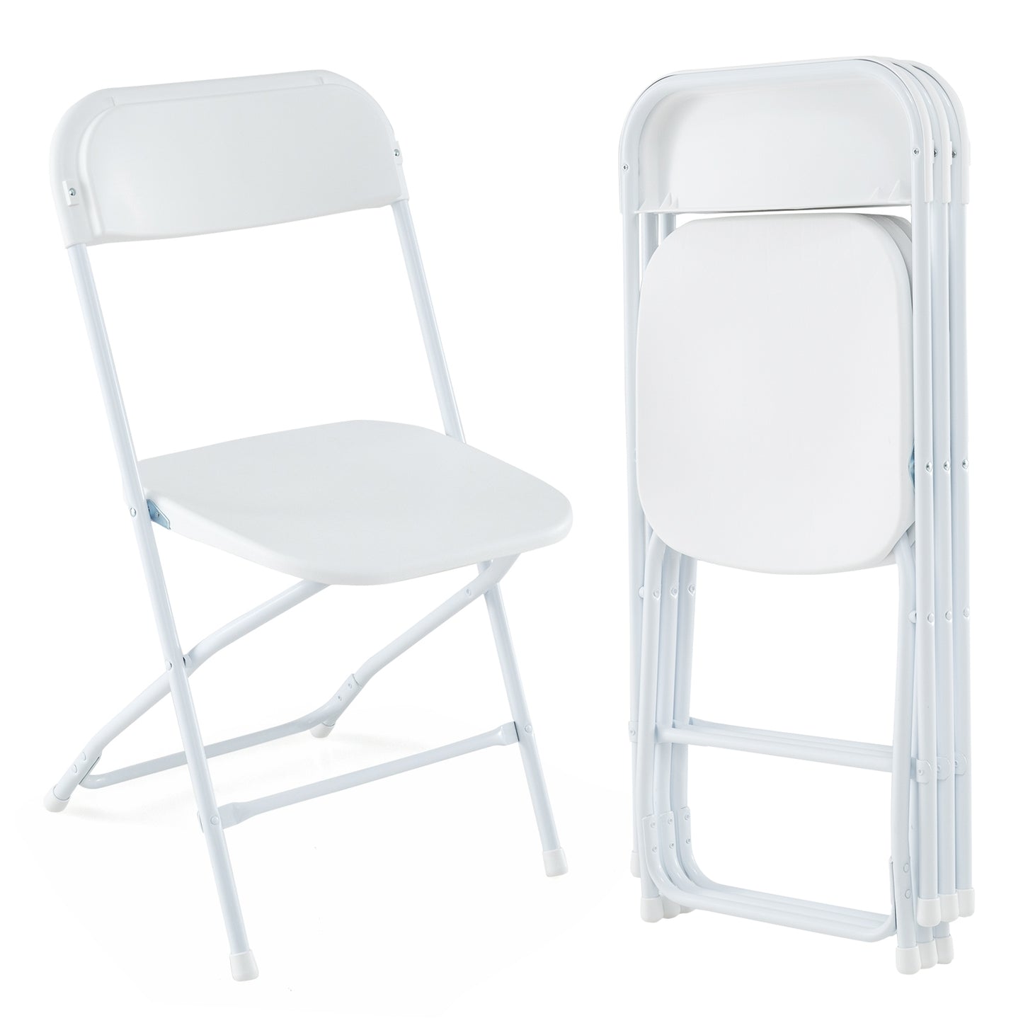 4 chaises pliantes en métal, siège et dossier en plastique, blanc