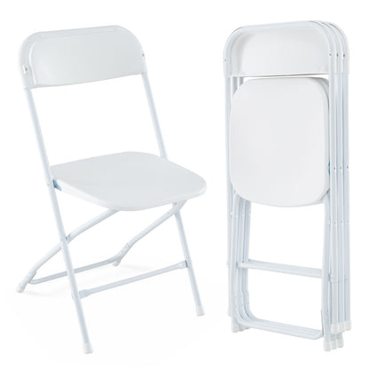 4 chaises pliantes en métal, siège et dossier en plastique, blanc