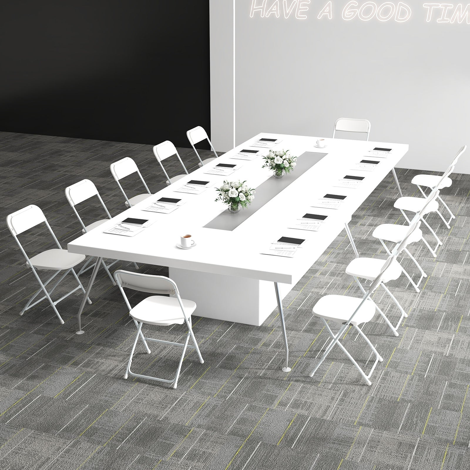 4 Pack Metal Folding Chairs with Plastic Seat and Back, White Dining Chairs at Gallery Canada