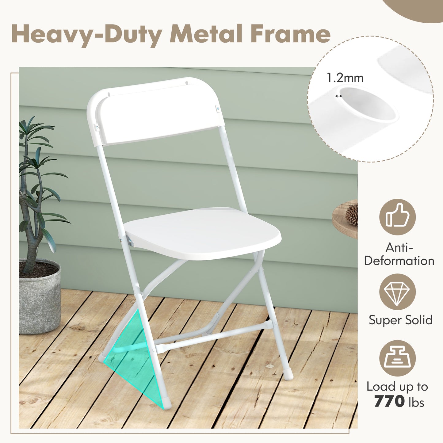 4 Pack Metal Folding Chairs with Plastic Seat and Back, White Dining Chairs at Gallery Canada