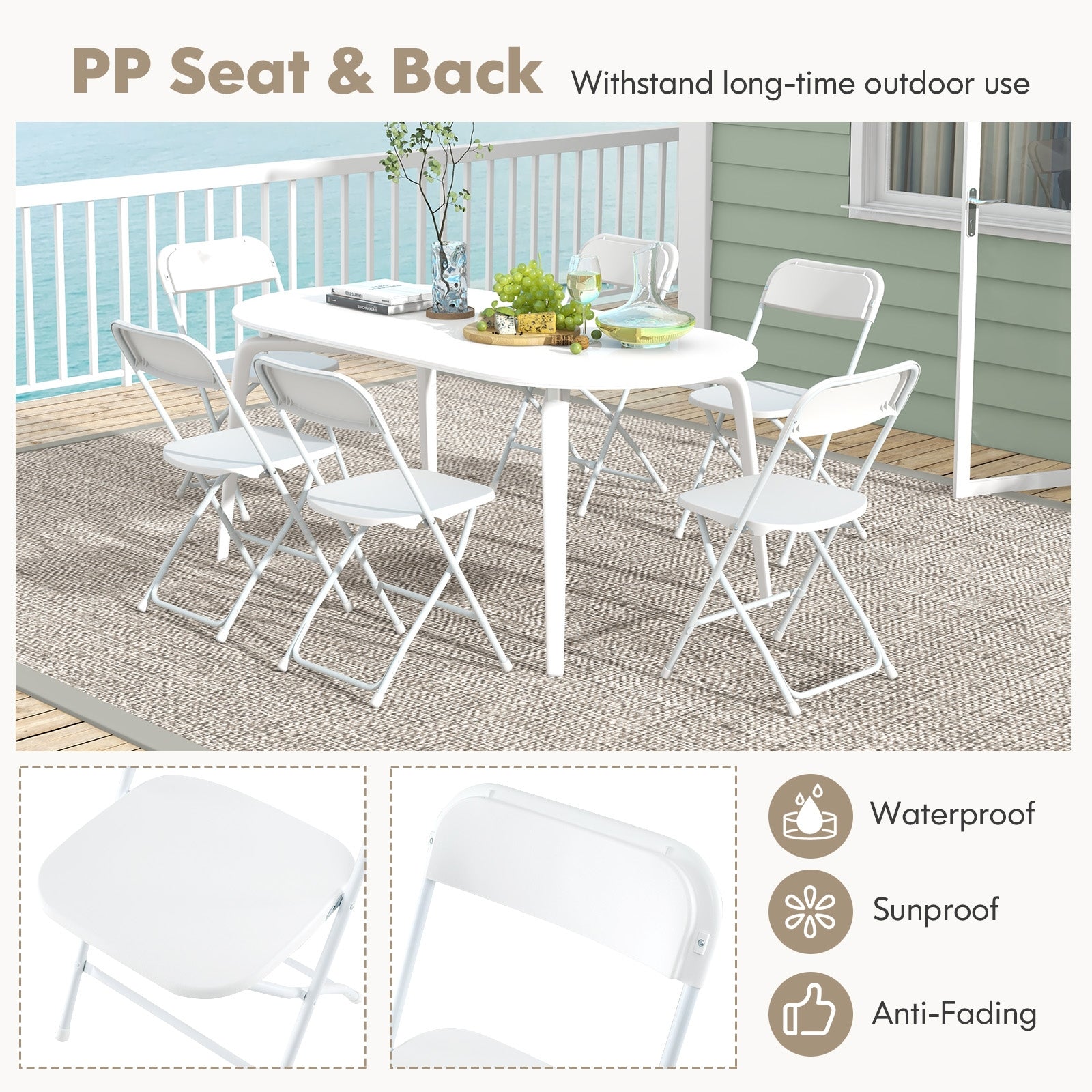 4 Pack Metal Folding Chairs with Plastic Seat and Back, White Dining Chairs at Gallery Canada