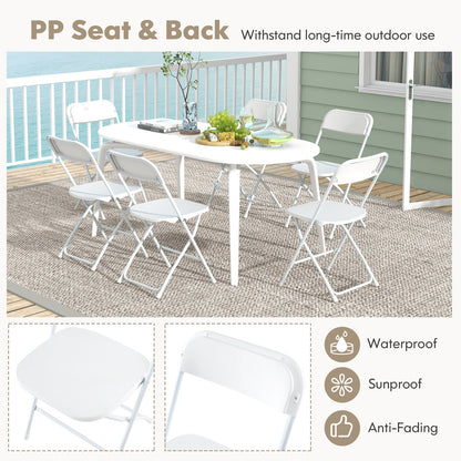 4 Pack Metal Folding Chairs with Plastic Seat and Back, White Dining Chairs at Gallery Canada