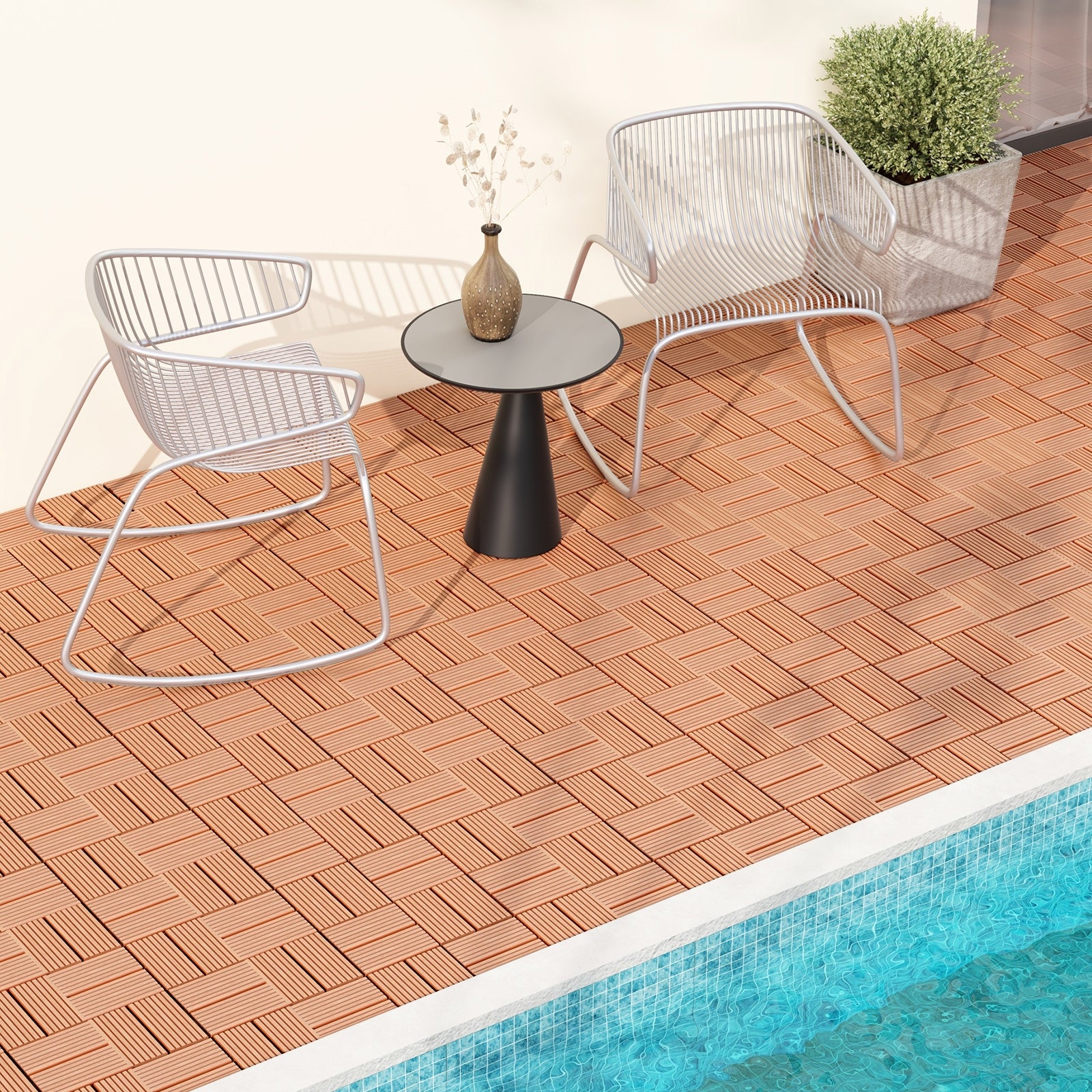 18 Pieces 12 x 12 Inch All Weather Interlocking Deck Tiles, Brown Decorative Fencing & Flooring at Gallery Canada