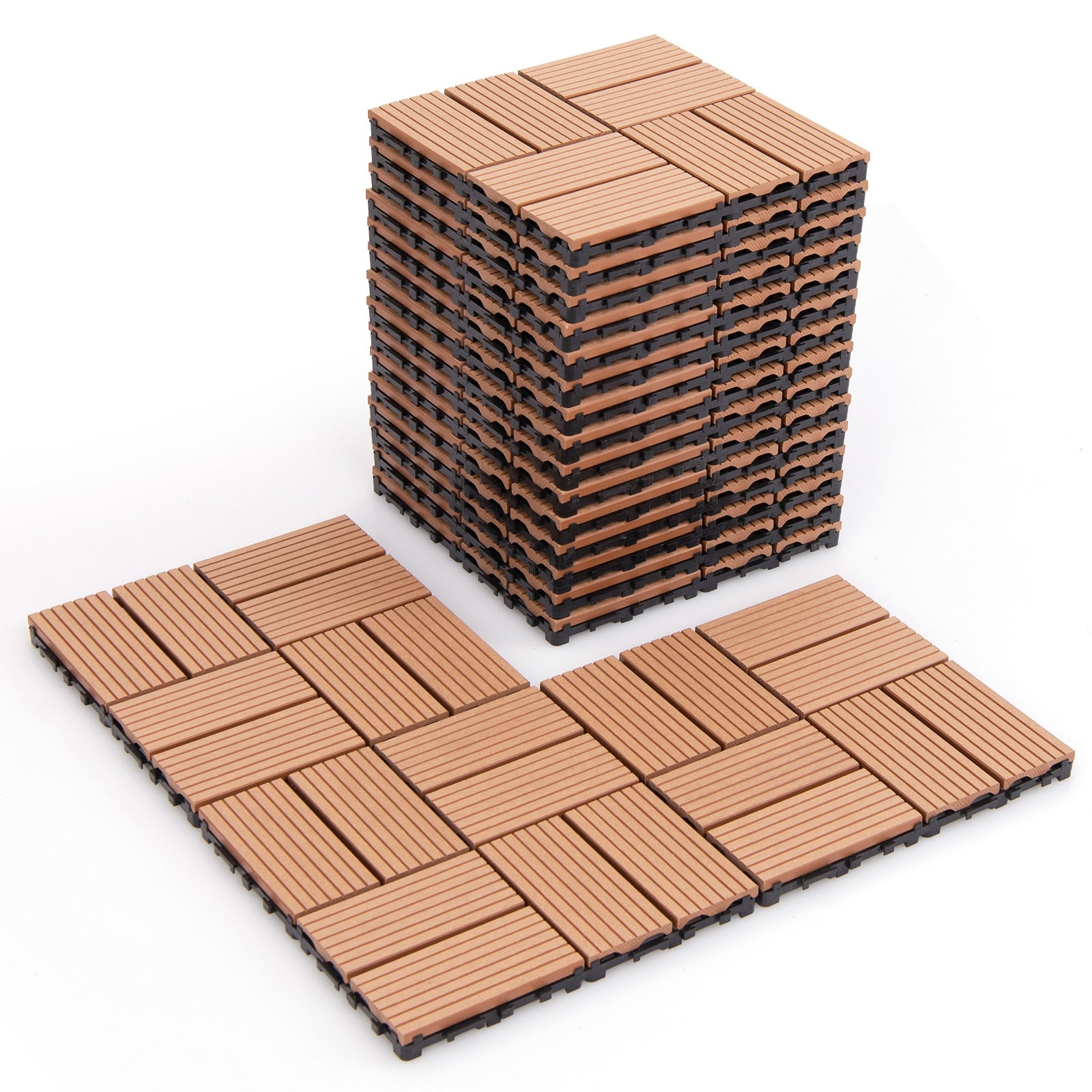 18 Pieces 12 x 12 Inch All Weather Interlocking Deck Tiles, Brown Decorative Fencing & Flooring Brown at Gallery Canada