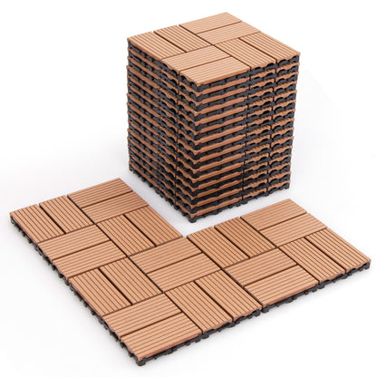 18 Pieces 12 x 12 Inch All Weather Interlocking Deck Tiles, Brown Decorative Fencing & Flooring Brown at Gallery Canada