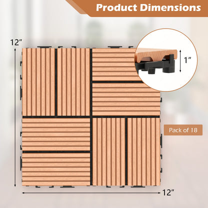 18 Pieces 12 x 12 Inch All Weather Interlocking Deck Tiles, Brown Decorative Fencing & Flooring at Gallery Canada