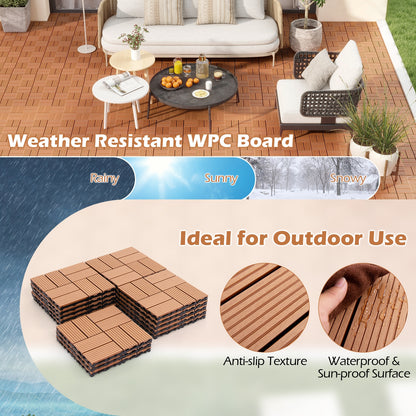 18 Pieces 12 x 12 Inch All Weather Interlocking Deck Tiles, Brown Decorative Fencing & Flooring at Gallery Canada