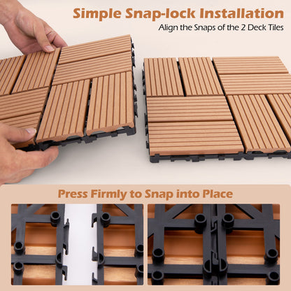 18 Pieces 12 x 12 Inch All Weather Interlocking Deck Tiles, Brown Decorative Fencing & Flooring at Gallery Canada