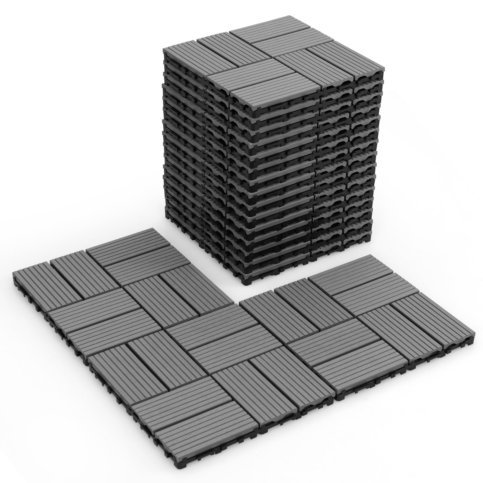 18 Interlocking Deck Tiles, 12 x 12 Inch, All Weather, Gray Decorative Fencing & Flooring at Gallery Canada