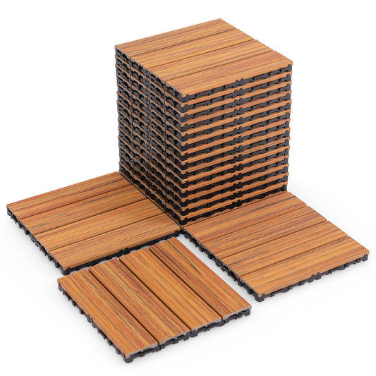 18 Pieces 12 x 12 Inch Interlocking Deck Tiles for 1.7㎡ Total Splicing Area, Brown Decorative Fencing & Flooring Brown at Gallery Canada