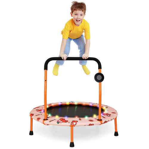 36 Inch Mini Trampoline with Colorful LED Lights and Bluetooth Speaker, Orange