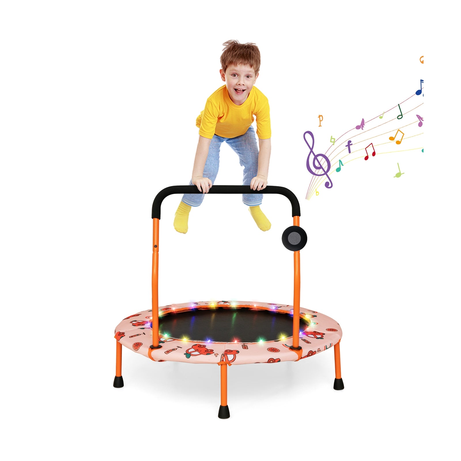 36 Inch Mini Trampoline with Colorful LED Lights and Bluetooth Speaker, Orange Trampolines at Gallery Canada