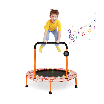 36 Inch Mini Trampoline with Colorful LED Lights and Bluetooth Speaker, Orange Trampolines at Gallery Canada