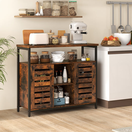 Buffet Cabinet Industrial Sideboard Storage Cabinet with Push-to-Open Slatted Door and 3 Adjustable Shelves, Rustic Brown Sideboards Cabinets & Buffets Rustic Brown at Gallery Canada