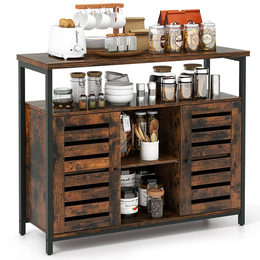 Industrial Buffet Cabinet, Slatted Door, 3 Adjustable Shelves, Rustic Brown Sideboards Cabinets & Buffets Rustic Brown at Gallery Canada