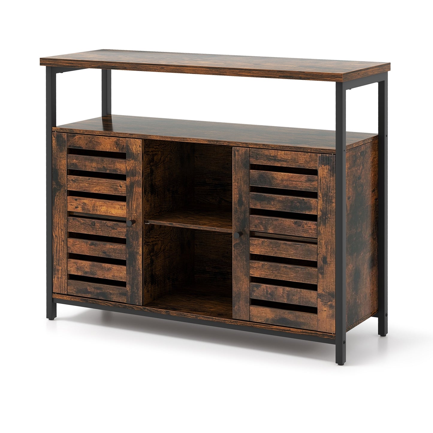 Buffet Cabinet Industrial Sideboard Storage Cabinet with Push-to-Open Slatted Door and 3 Adjustable Shelves, Rustic Brown Sideboards Cabinets & Buffets at Gallery Canada