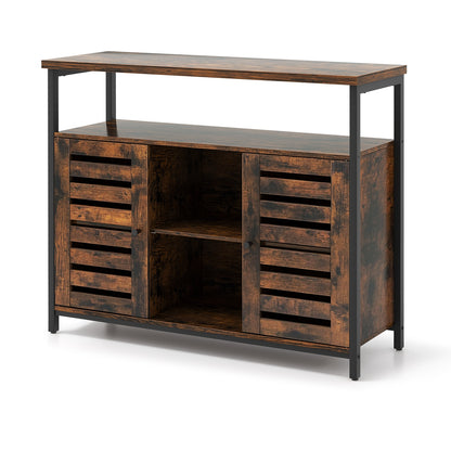 Buffet Cabinet Industrial Sideboard Storage Cabinet with Push-to-Open Slatted Door and 3 Adjustable Shelves, Rustic Brown Sideboards Cabinets & Buffets at Gallery Canada