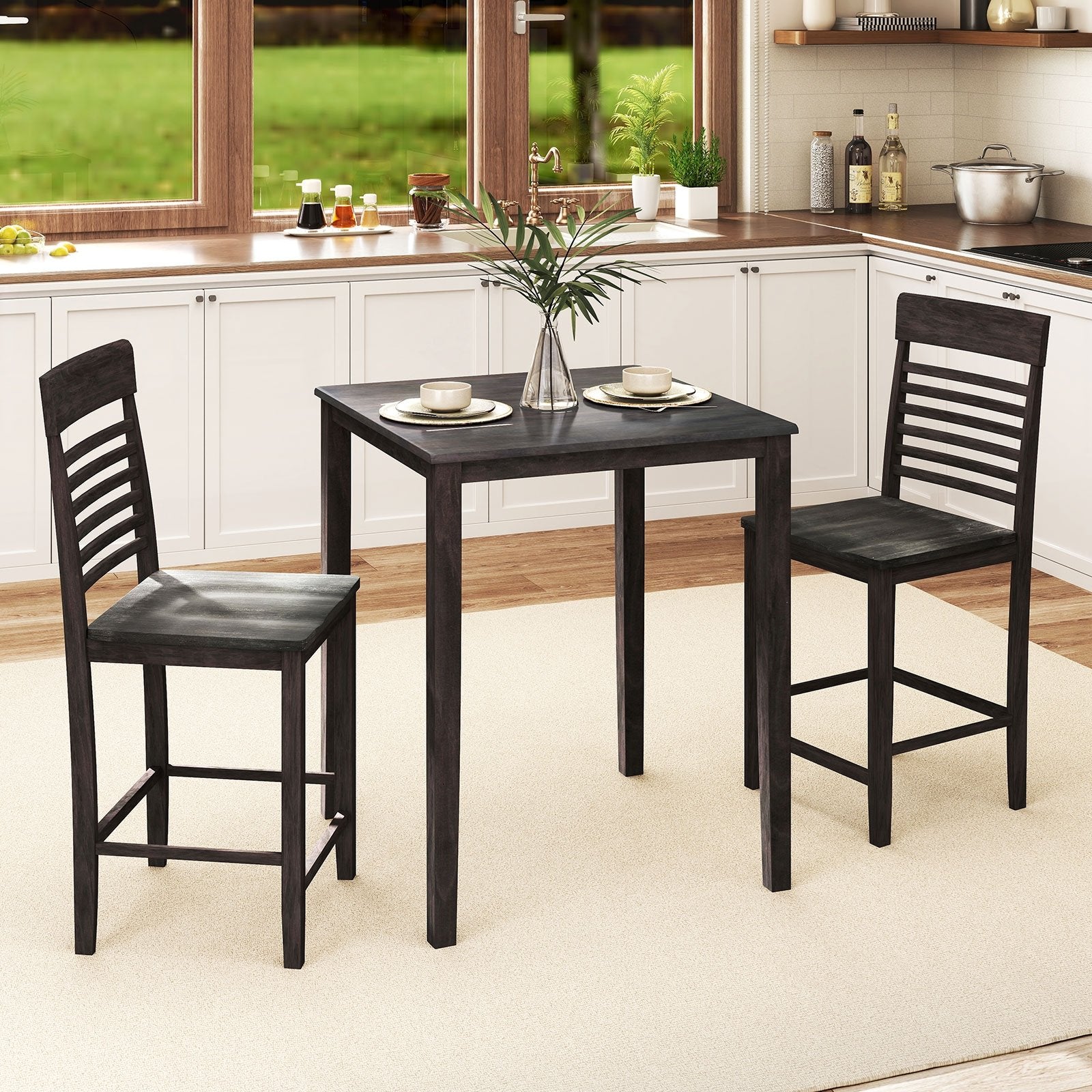 3-Piece Counter-Height Dining Table Set for 2 with Rubber Wood Frame and Footrest, Gray Dining Room Sets at Gallery Canada